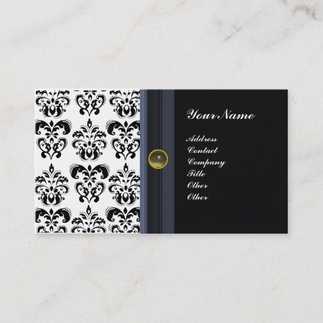 Cartão De Visita CLASSY DAMASK MONOGRAM, agato preto (Frente)