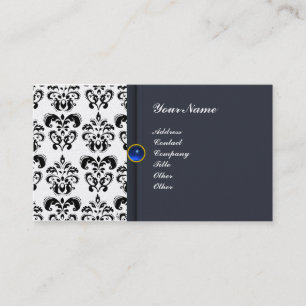 Cartão De Visita CLASSY DAMASK MONOGRAM Blue Sapphire pérola
