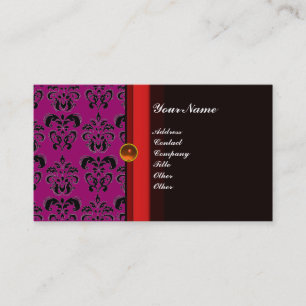 Cartão De Visita CLASSY DAMASK MONOGRAM preto topaz laranja,