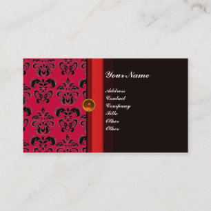 Cartão De Visita CLASSY DAMASK MONOGRAM preto topaz laranja,