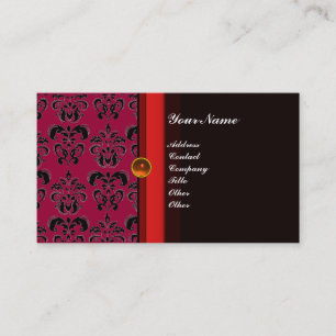 Cartão De Visita CLASSY DAMASK MONOGRAM preto topaz laranja,