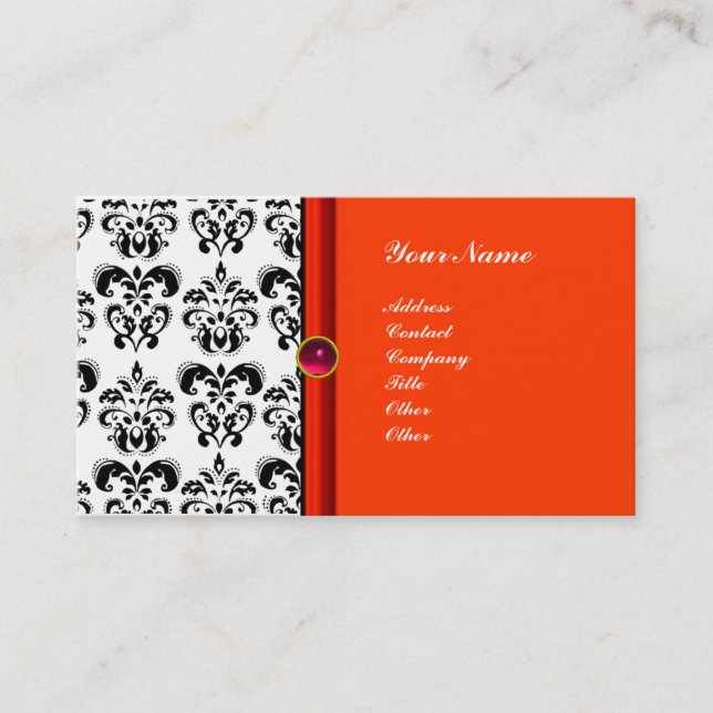 Cartão De Visita CLASSY DAMASK MONOGRAM, roxa-roxa-rosa (Frente)