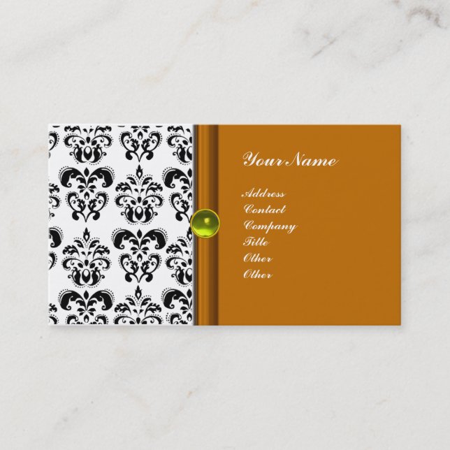 Cartão De Visita CLASSY DAMASK MONOGRAM, topaz púrpura amarela (Frente)