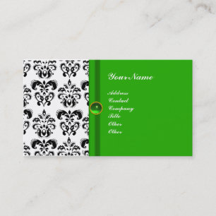 Cartão De Visita CLASSY DAMASK MONOGRAM verde branco