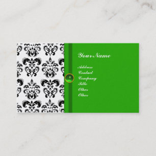Cartão De Visita CLASSY DAMASK MONOGRAM verde emerald platinum