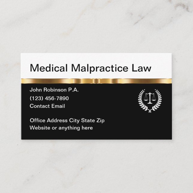 Cartão De Visita Classy Medical Malpractice Law Attorney (Frente)