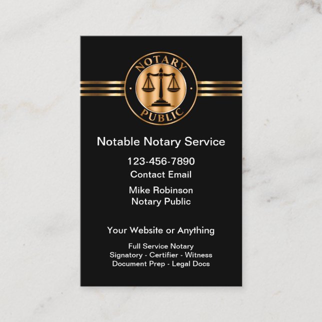 Cartão De Visita Classy Notary Public Services (Frente)