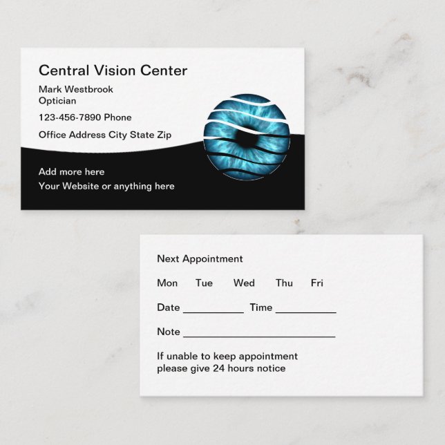 Cartão De Visita Classy Optician Ophthalmologist Appointment Cards (Frente/Verso)