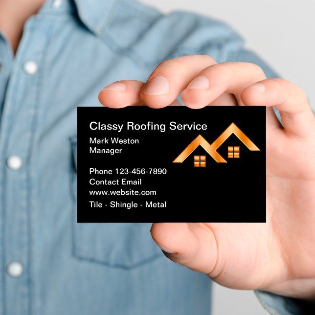 Cartão De Visita Classy Roofing Construction Business Cards (Criador carregado)
