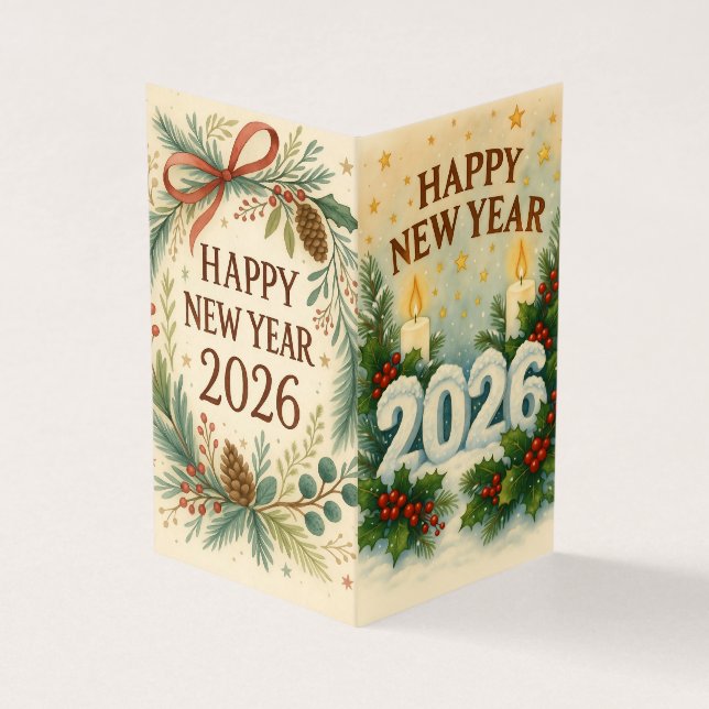 Cartão De Visita clean happy new year 2026 business card (Exterior)