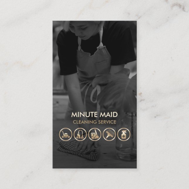 Cartão De Visita Cleaning Service Faux Gold Icons Cleaner (Frente)