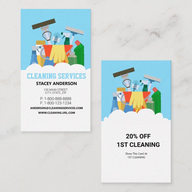 Cartão De Visita Cleaning Services  (Frente/Verso)