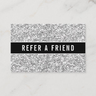 Cartão De Visita Cliente de Referência de Salão de Glitter Silver S