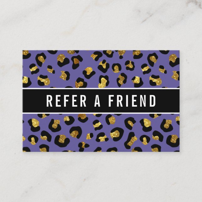 Cartão De Visita Cliente de Referência do Leopardo Roxo do Ouro Lum (Frente)