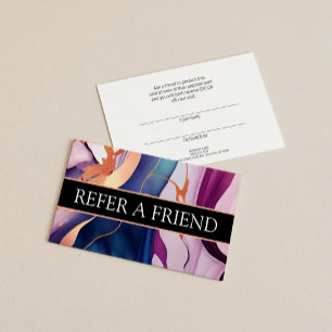 Cartão De Visita Cliente de Referência Dourada Roxo Roxo de Marble
