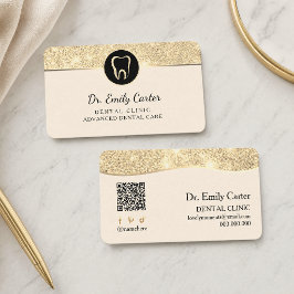 Cartão De Visita Clínica Dentária de Luxo Bege e Dourado