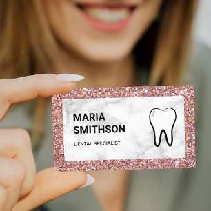 Cartão De Visita Clínica Dentária de Mármore com Brilho em Dourado 