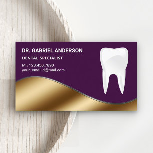 Cartão De Visita Clínica Dentária Dourado e Roxo Escuro Dentista