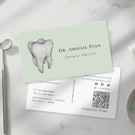 Cartão De Visita Clínica Dentária Ícone de Dente 3D Verde Sage Mode