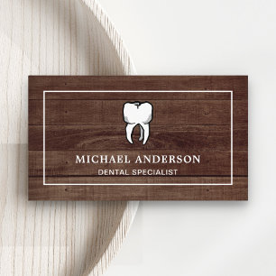 Cartão De Visita Clínica Dentária Rustic Wood White Tooth Dentista