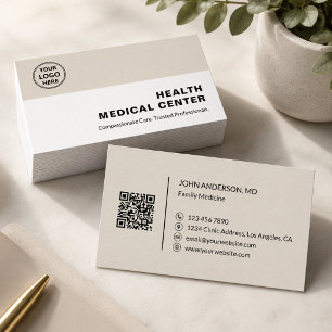 Cartão De Visita Clínica Médica de Saúde Médico Bege