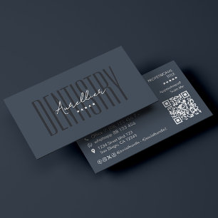 Cartão De Visita Clínica Odontológica Azul Carvão Minimal Dentist