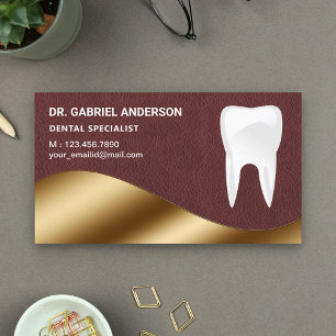 Cartão De Visita Clínica Odontológica Dentista Couro Marrom Dourado