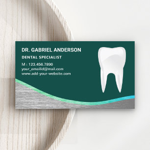 Cartão De Visita Clínica Odontológica Dentista Dente de Aço Verde E
