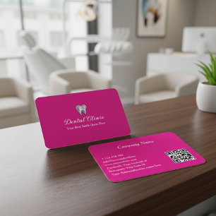 Cartão De Visita Clínica Odontológica Elegante Código QR Rosa Denti