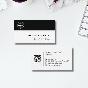 Cartão De Visita Clínica Pediátrica Logo Personalizado QR Preto