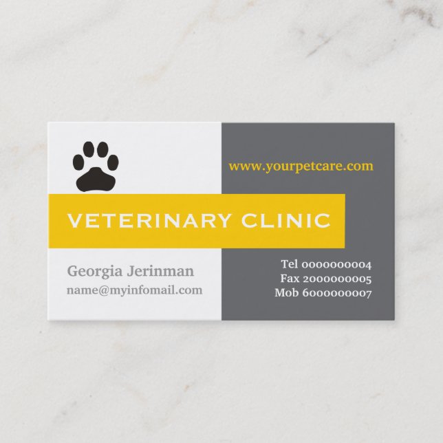 Cartão De Visita Clínica veterinária, pata amarela ocular (Frente)