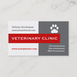 Cartão De Visita Clínica veterinária, pata vermelha-olho-pata