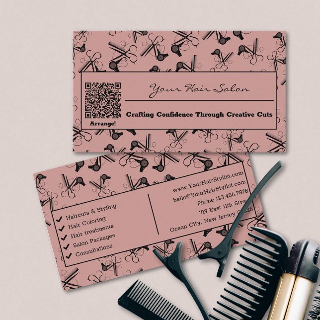 Cartão De Visita Clipper Comb Blower QR Code Salon (Clipper Comb Blower QR Code Hair Salon Business Card)