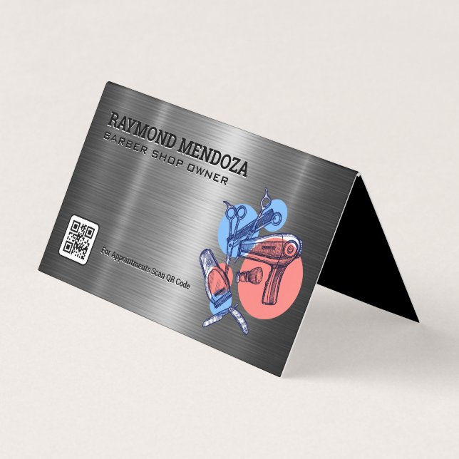 Cartão De Visita Clippers Barber | Código QR | Tesoura (Frente)