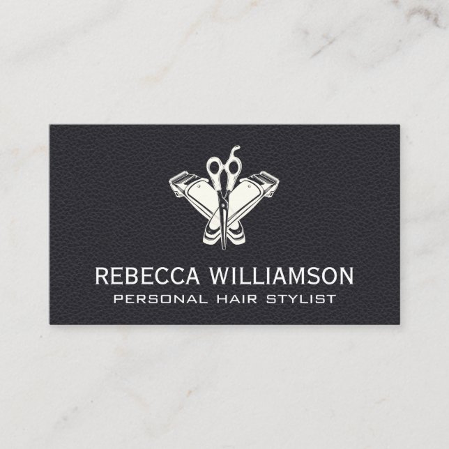 Cartão De Visita Clippers Barber | Tesoura | Couro (Frente)