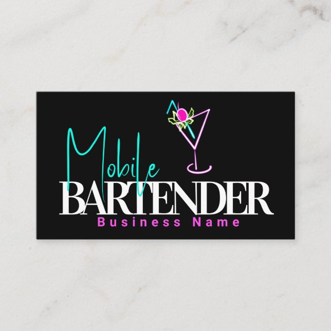 Cartão De Visita Clube de Barman Móvel Neon Drinks B Bar (Frente)