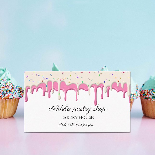 Cartão De Visita Cobertura de Morango e Baunilha Drip (Vanilla strawberry Frosting Drip Business Card)