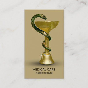 Cartão De Visita Cobra de Medicina Bowl Hygieia Beige Dourado Caduc