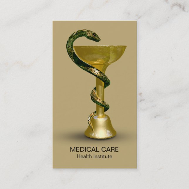 Cartão De Visita Cobra de Medicina Bowl Hygieia Beige Dourado Caduc (Frente)