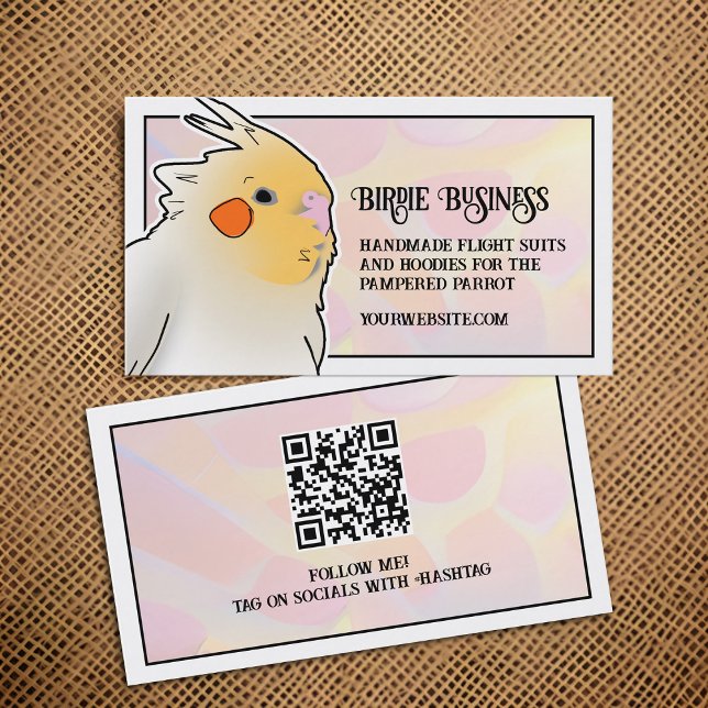 Cartão De Visita Cockatiel Bird Breeder Toy Redes Sociais QR (Cute cockatiel business cards with QR code)