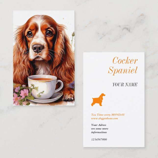 Cartão De Visita Cocker Spaniel preto branco (Frente/Verso)