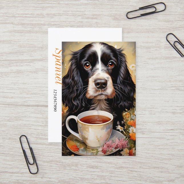 Cartão De Visita Cocker Spaniel preto branco (Frente/Verso In Situ)