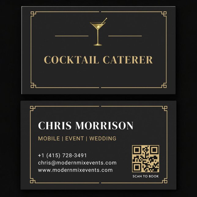 Cartão De Visita Cocktail Caterer QR Code Professional (Criador carregado)
