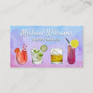 Cartão De Visita Cocktail Mix Bebidas   Mixologia Watercolor