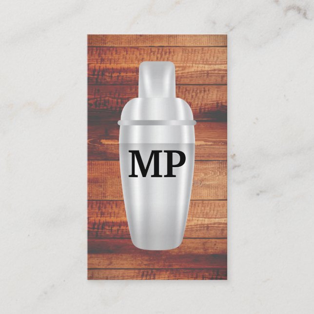 Cartão De Visita Cocktail Shaker | Conselhos de madeira (Frente)