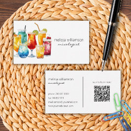 Cartão De Visita Cocktails de Aquarela com QR Code