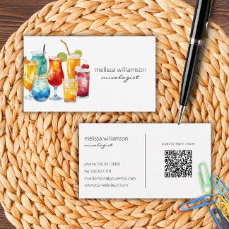 Cartão De Visita Cocktails de Aquarela com QR Code