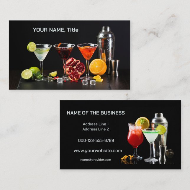 Cartão De Visita Cocktails de texto personalizados (Frente/Verso)