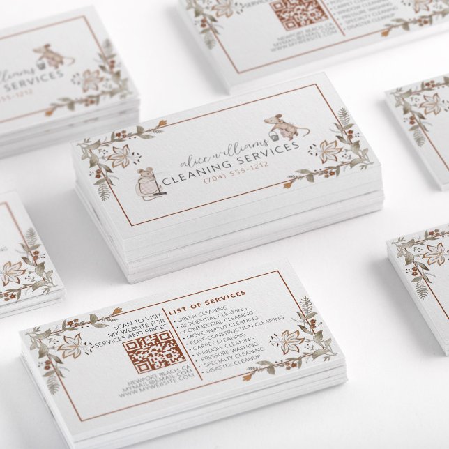 Cartão De Visita Cód. QR Cód. Floral Maid Profissional de Agregação (Criador carregado)