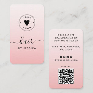 Cartão De Visita Cód. QR do Cabelo Girino do Blush Rosa e Adicione